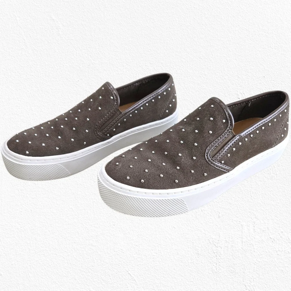 Coach Cameron Studded Suede Slip-On Platform Sneakers Fatigue Brown 5M EU 35 - Picture 3 of 16
